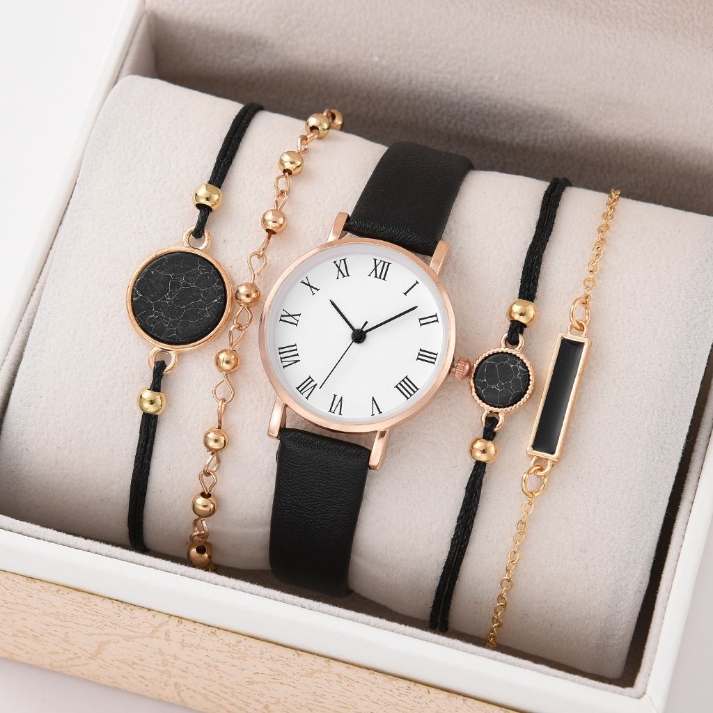 5pcs/set Boutique Gift Set In Stock Fashionable And Personalized Men's Watch+Bracelet Ceremony Parties Trendy Decoration Watches Bracelet Fashion Dress Accessories School Boys Birthday Gifts