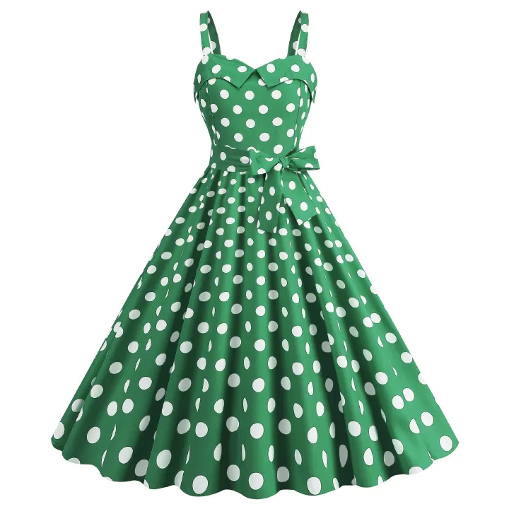 Hot Selling Barbie Pink Suspender Party Casual Polka Dot Women Evening Dresses  Checkered Printed Sweet Girls Students Office Ladies Favorite Shopping Long Swing Skirt