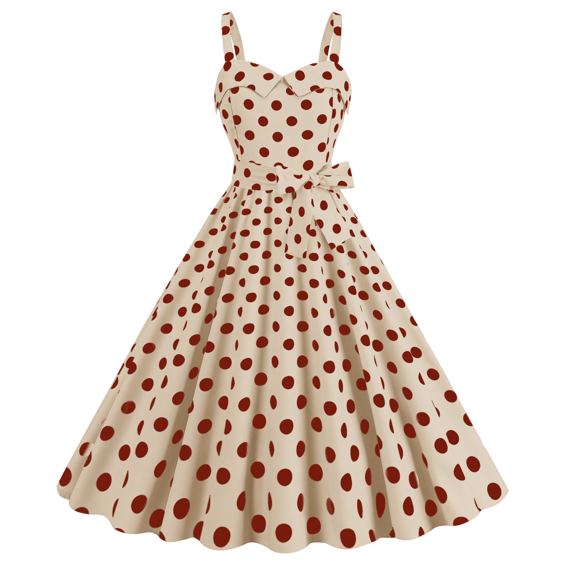 Hot Selling Barbie Pink Suspender Party Casual Polka Dot Women Evening Dresses  Checkered Printed Sweet Girls Students Office Ladies Favorite Shopping Long Swing Skirt