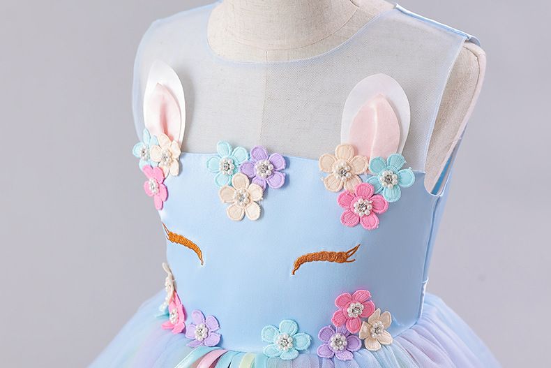 2024 Summer New European And American Children's Dress Girl's Wedding Parties Celebration Evening Dress Unicorn Mesh Rainbow Fluffy Princess Girl Long Skirt Daughters Classmates Friends Gift Clothing