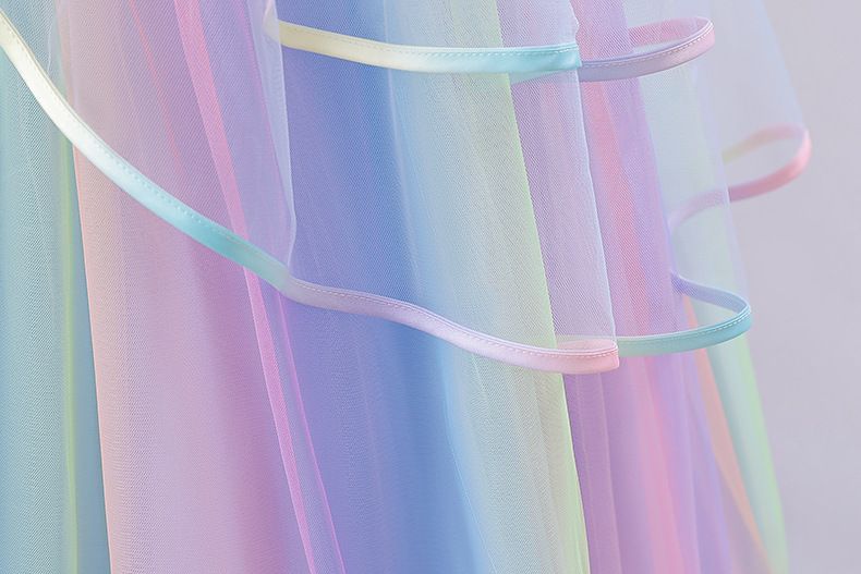 2024 Summer New European And American Children's Dress Girl's Wedding Parties Celebration Evening Dress Unicorn Mesh Rainbow Fluffy Princess Girl Long Skirt Daughters Classmates Friends Gift Clothing