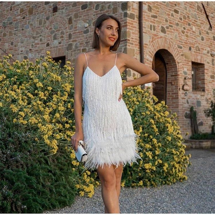 African Fashion Tassel Sequins Party Women's Evening Dress Multicolor Birthday Party Sexy V-neck Lace up Feather Splice Women's Casual Dress Concert Girls' Classmates sisters Shopping Dress