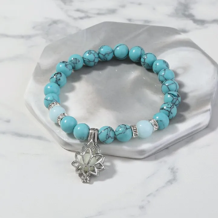 2024 Fashion New Product Yoga Turquoise Night Glow Lotus Bracelet Multi color Fluorescent Men's And Women's Fashion Accessories Bracelet Simple And Grand Bracelet
