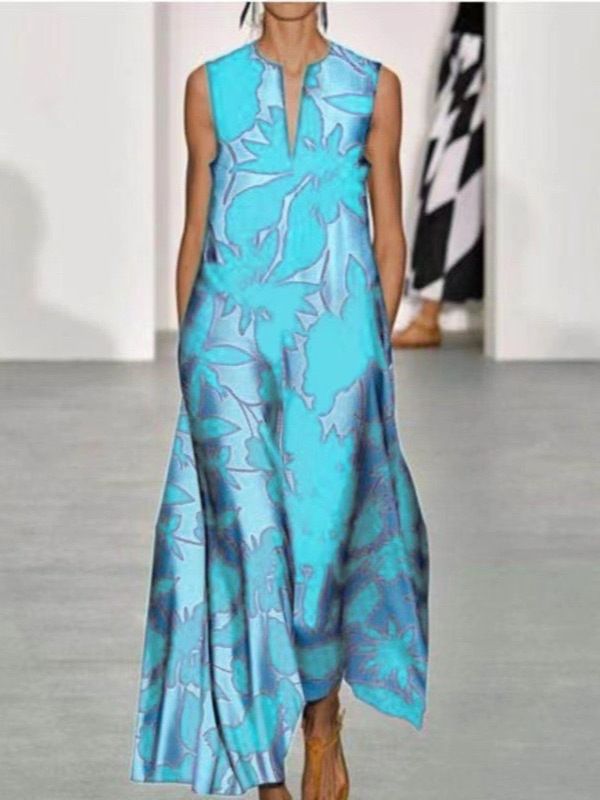 2024 New Summer Africa Hot Selling European and American Printed Fashion V-neck Sleeveless Printed Dress Daily Commuting Comfortable Dress Women's Party Casual Evening Dress Temperament Comfortable