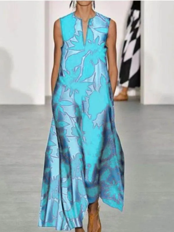 2024 New Summer Africa Hot Selling European and American Printed Fashion V-neck Sleeveless Printed Dress Daily Commuting Comfortable Dress Women's Party Casual Evening Dress Temperament Comfortable
