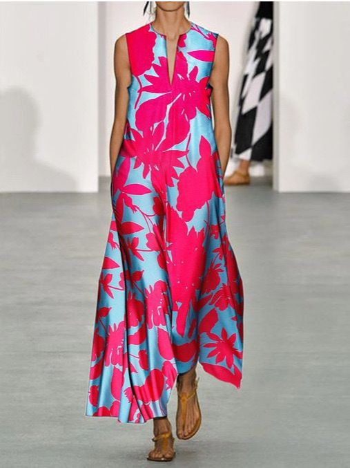 2024 New Summer Africa Hot Selling European and American Printed Fashion V-neck Sleeveless Printed Dress Daily Commuting Comfortable Dress Women's Party Casual Evening Dress Temperament Comfortable