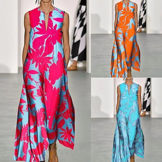 2024 New Summer Africa Hot Selling European and American Printed Fashion V-neck Sleeveless Printed Dress Daily Commuting Comfortable Dress Women's Party Casual Evening Dress Temperament Comfortable