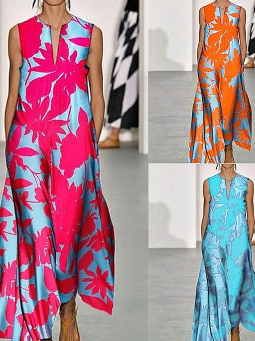 2024 New Summer Africa Hot Selling European and American Printed Fashion V-neck Sleeveless Printed Dress Daily Commuting Comfortable Dress Women's Party Casual Evening Dress Temperament Comfortable