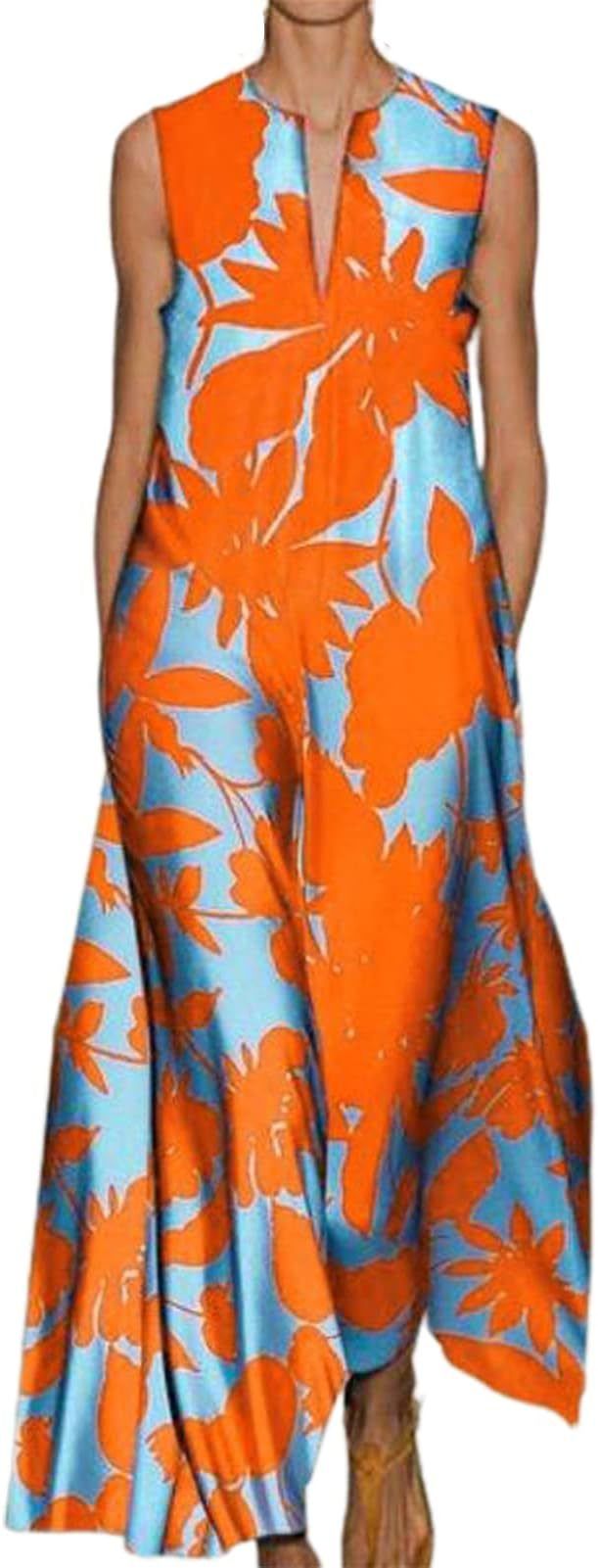 2024 New Summer Africa Hot Selling European and American Printed Fashion V-neck Sleeveless Printed Dress Daily Commuting Comfortable Dress Women's Party Casual Evening Dress Temperament Comfortable