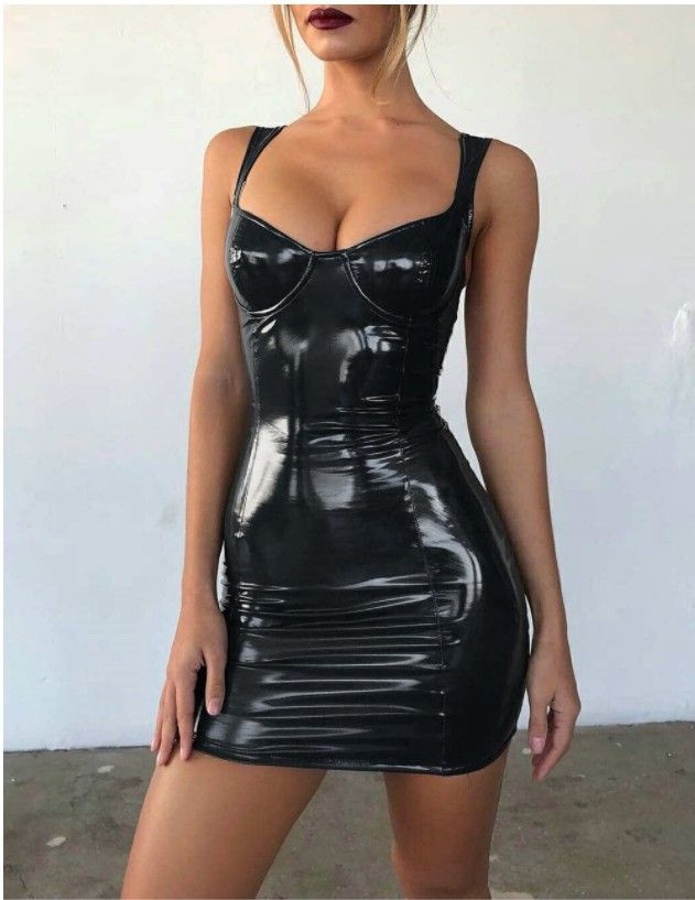 Slim Fit Lady Evening Dress PU Leather Hip Fit Lady Gallus Skirt Girls Party Dress Night Club DressSexy Nightclub Bounce Celebrity Goddess Bright Light Wrapped Chest Strap Waist Wrapped Slim PU Leathe