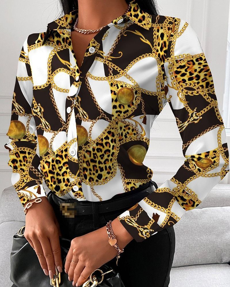 Women Office Work Blouse Shirts Female Elegant Polyester Long Sleeve Flower Blouse Party Lady Blouse Spring / Autumn Long-sleeved Temperament Elegant Single-breasted Cardigan Shirt