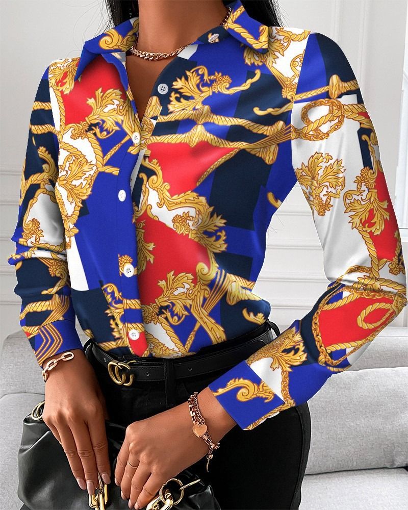 Women Office Work Blouse Shirts Female Elegant Polyester Long Sleeve Flower Blouse Party Lady Blouse Spring / Autumn Long-sleeved Temperament Elegant Single-breasted Cardigan Shirt
