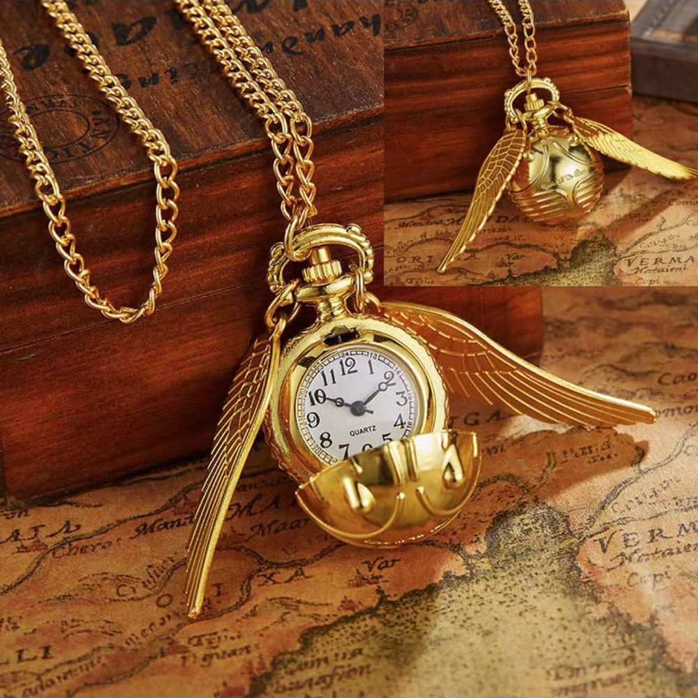 Harry Potter Thief Pocket Watch Necklace Harry Potter Multi Color Retro Pocket Watch New Stock Small Light Ball Big Wings Pocket Watch Student Watch Retro Watch Pocket Watch