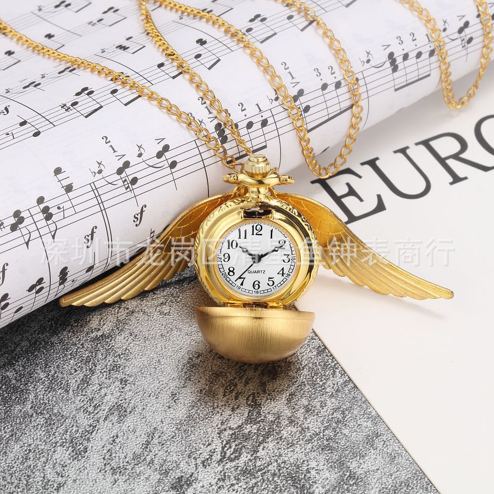 Harry Potter Thief Pocket Watch Necklace Harry Potter Multi Color Retro Pocket Watch New Stock Small Light Ball Big Wings Pocket Watch Student Watch Retro Watch Pocket Watch