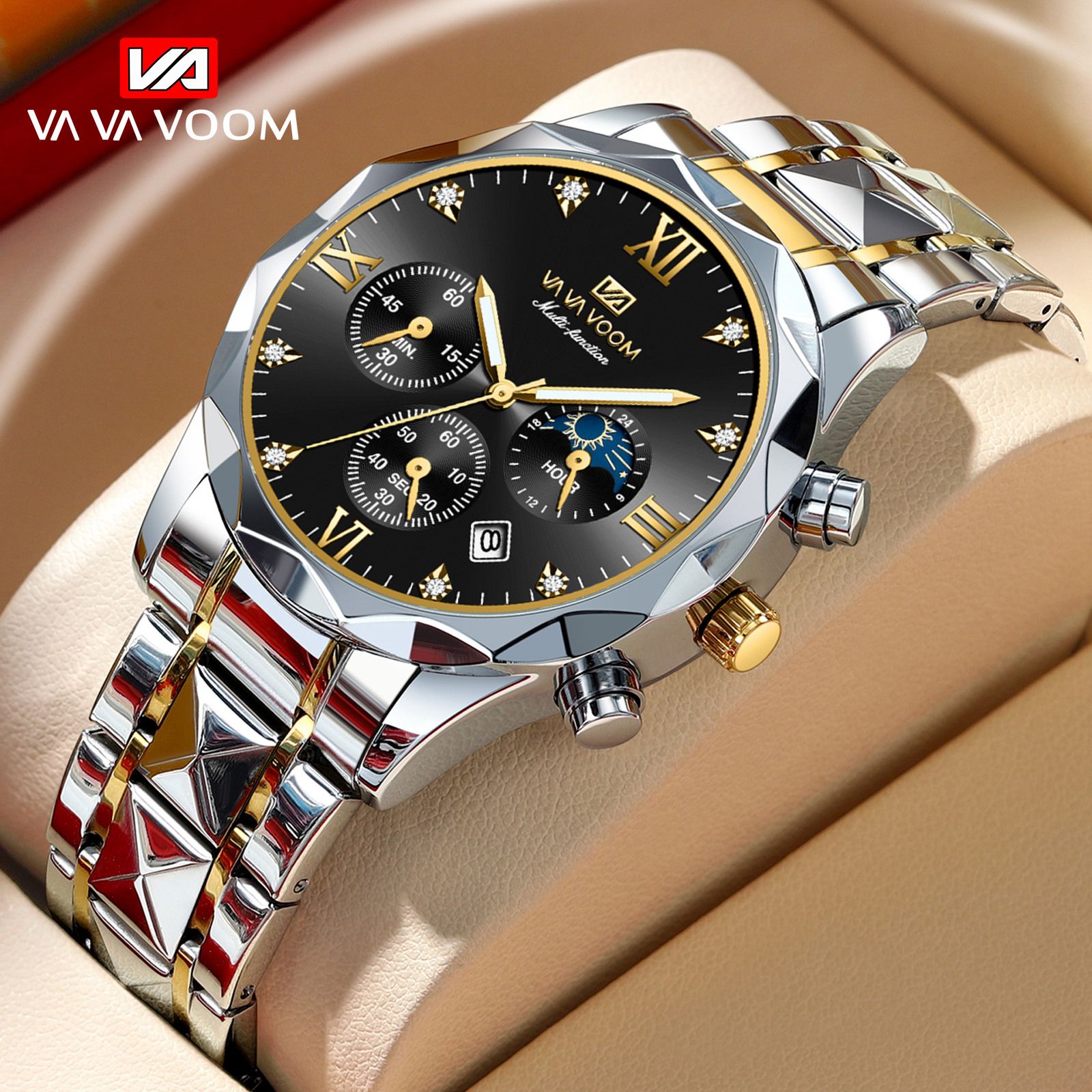 New Winner Mechanical Watch Men's Fashion Leisure  Classic Fashion Hollow Water Diamond Manual Mechanical Watch Men's Business Watch Waterproof Night Glow Calendar Watch Cool Boys Fashion Watch
