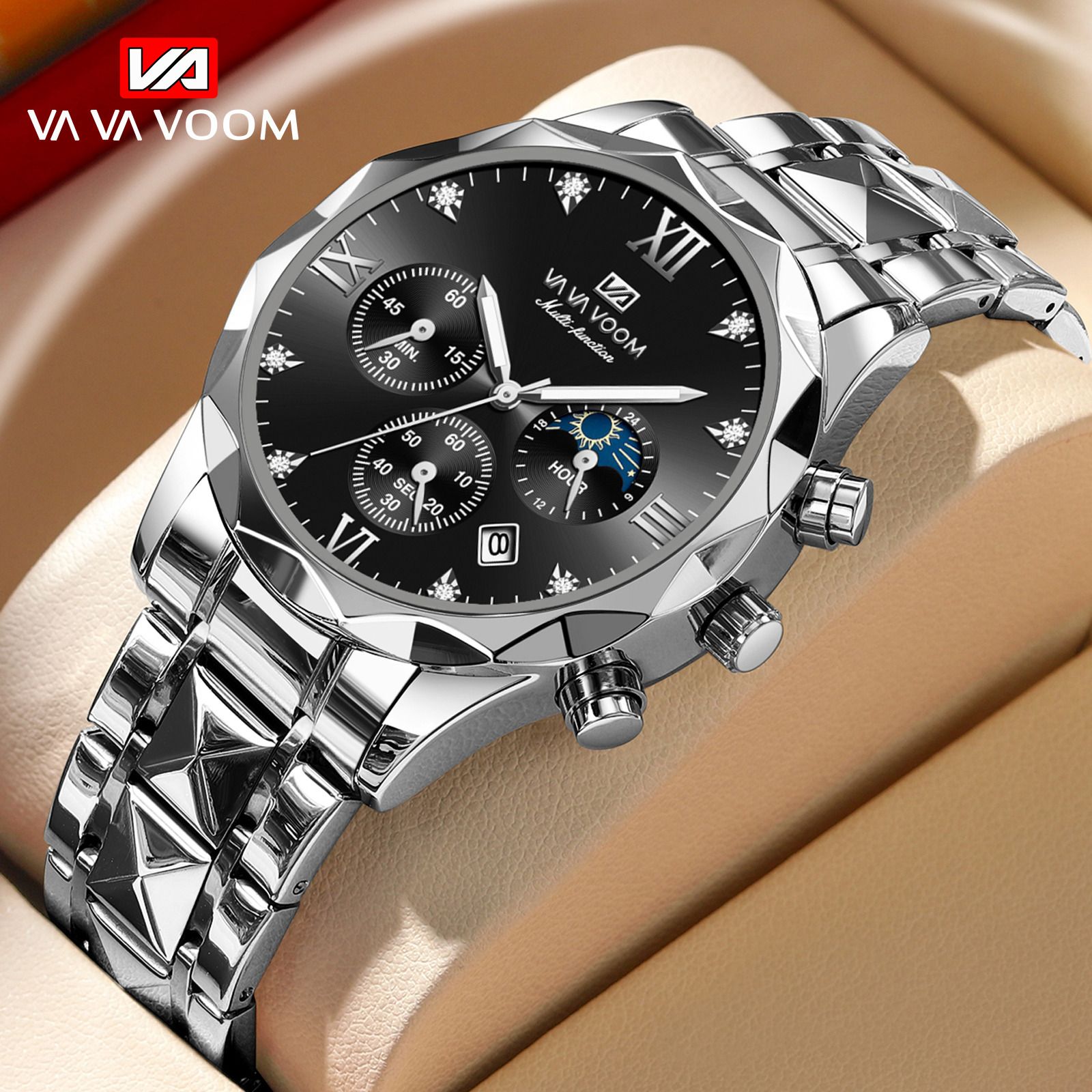 New Winner Mechanical Watch Men's Fashion Leisure  Classic Fashion Hollow Water Diamond Manual Mechanical Watch Men's Business Watch Waterproof Night Glow Calendar Watch Cool Boys Fashion Watch