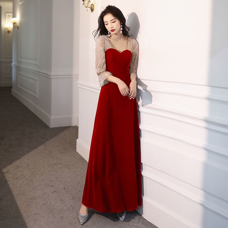 2024 Spring / Summer Long-sleeved New High-end Atmosphere Show Temperament Daily Wear Long Birthday Party Dress Long Dress Three-dimensional Tailoring Slim Soft Comfortable Dignified Atmospheric