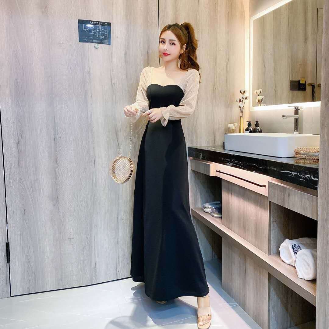 2024 Spring / Summer Long-sleeved New High-end Atmosphere Show Temperament Daily Wear Long Birthday Party Dress Long Dress Three-dimensional Tailoring Slim Soft Comfortable Dignified Atmospheric