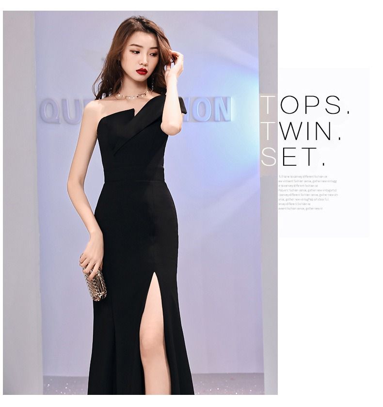 2024 Africa Europe Host Evening Dress Light Luxury Niche One-shoulder Black Long Dress Fishtail One-shoulder Dress Women Tie-dye Process
Slim Fishtail Sexy Elegant Temperament Comfortable