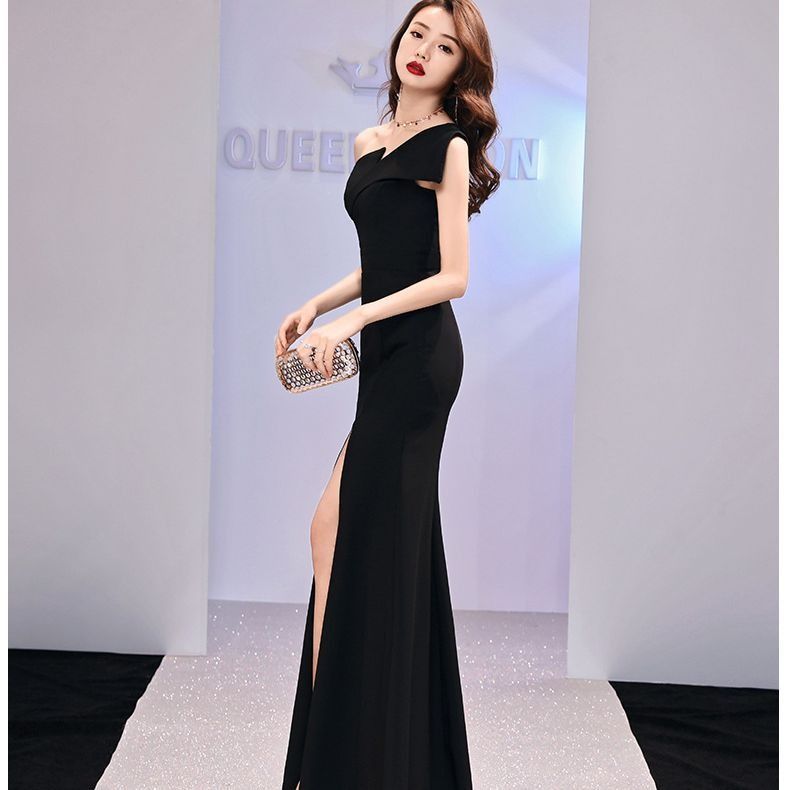 2024 Africa Europe Host Evening Dress Light Luxury Niche One-shoulder Black Long Dress Fishtail One-shoulder Dress Women Tie-dye Process
Slim Fishtail Sexy Elegant Temperament Comfortable