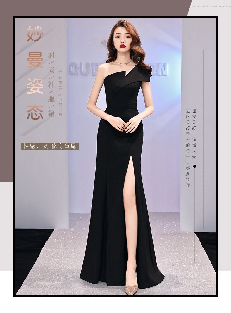 2024 Africa Europe Host Evening Dress Light Luxury Niche One-shoulder Black Long Dress Fishtail One-shoulder Dress Women Tie-dye Process
Slim Fishtail Sexy Elegant Temperament Comfortable