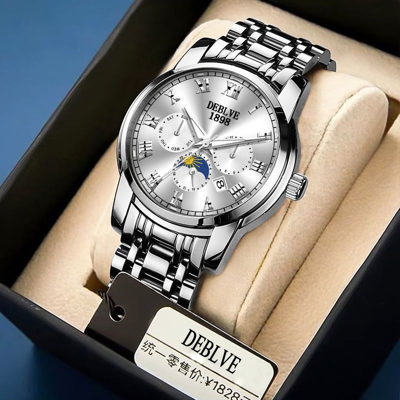 2024 African Popular New Men's Steel Band Quartz Watch Fashion Automatic Non-mechanical Steel Belt Imitation Multi-functional Student Fashion Watch Selling Calendar Glow-in-the-dark Sport Style