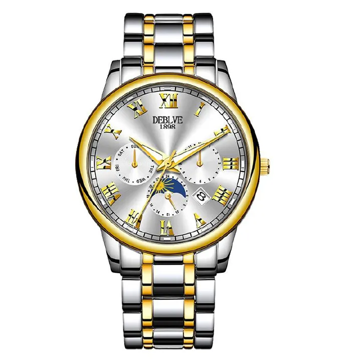 2024 African Popular New Men's Steel Band Quartz Watch Fashion Automatic Non-mechanical Steel Belt Imitation Multi-functional Student Fashion Watch Selling Calendar Glow-in-the-dark Sport Style