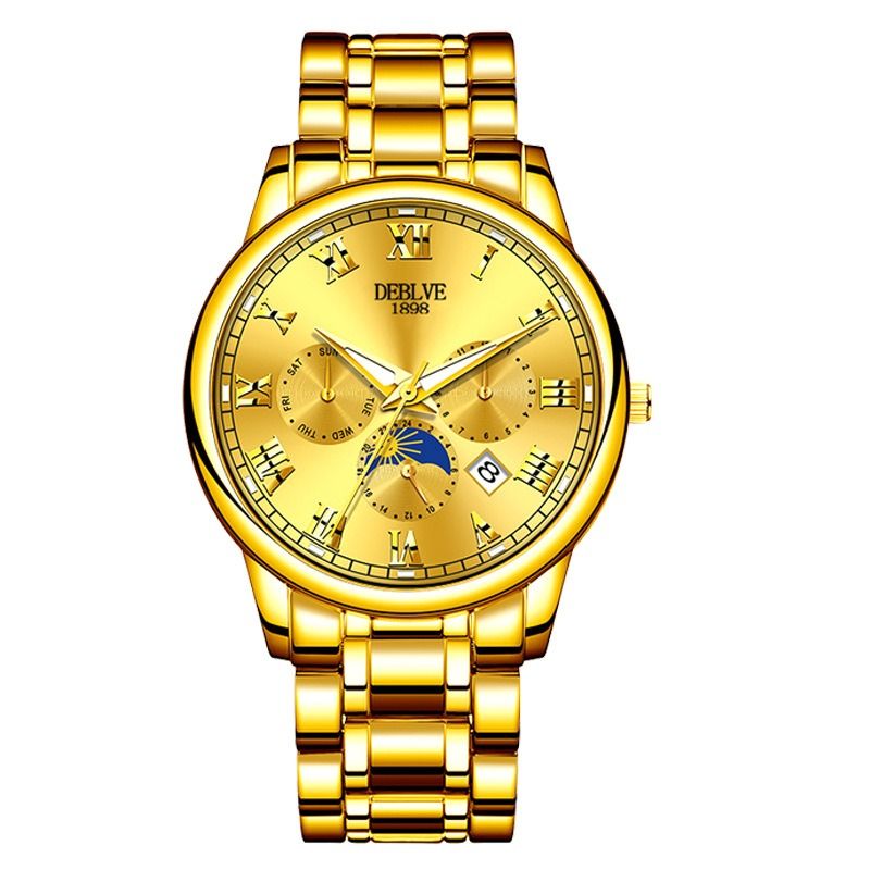 2024 African Popular New Men's Steel Band Quartz Watch Fashion Automatic Non-mechanical Steel Belt Imitation Multi-functional Student Fashion Watch Selling Calendar Glow-in-the-dark Sport Style