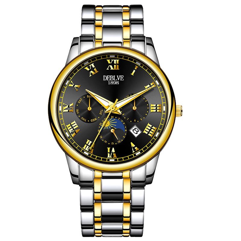 2024 African Popular New Men's Steel Band Quartz Watch Fashion Automatic Non-mechanical Steel Belt Imitation Multi-functional Student Fashion Watch Selling Calendar Glow-in-the-dark Sport Style