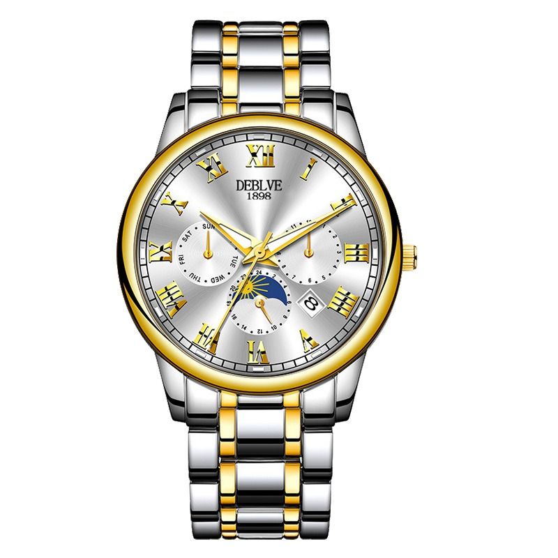 2024 African Popular New Men's Steel Band Quartz Watch Fashion Automatic Non-mechanical Steel Belt Imitation Multi-functional Student Fashion Watch Selling Calendar Glow-in-the-dark Sport Style