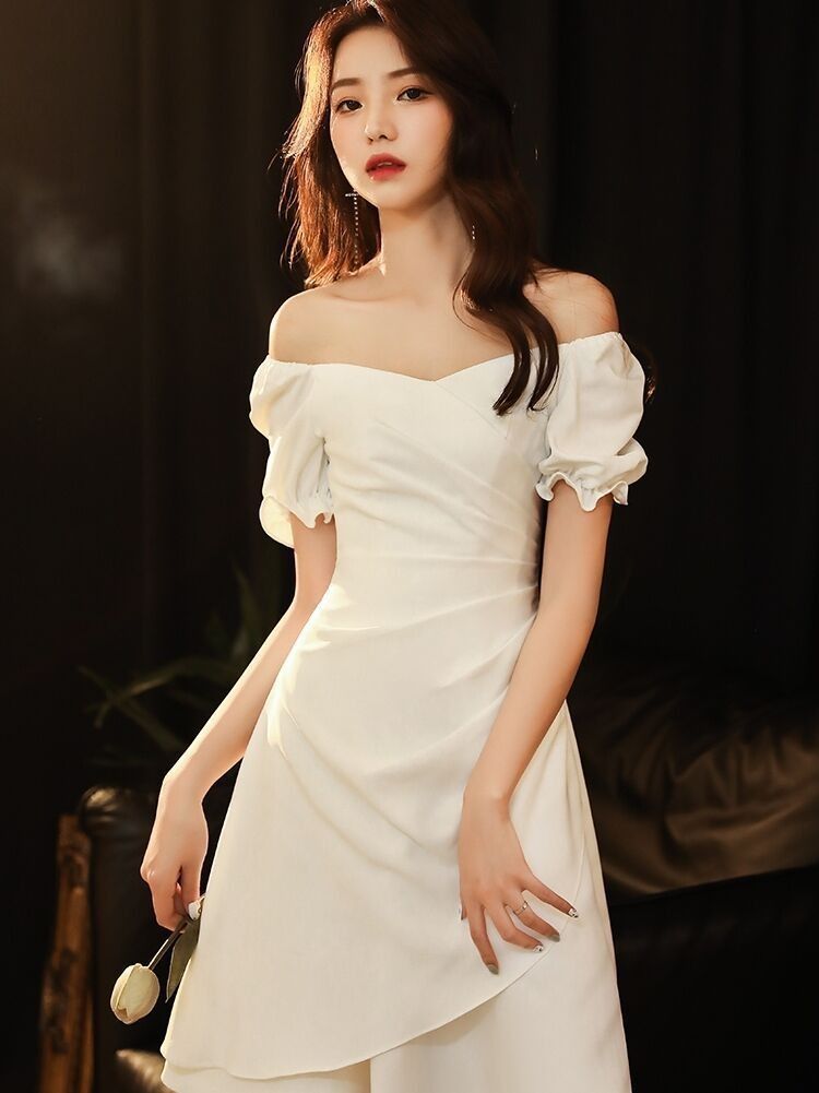 2024 Africa Europe Evening Dress Toast Brides Small Evening Dress Wedding Usually Wear Wine Red Dress Spring / Summer Solid Color Elements Three-dimensional Cut Waist Design Fashion Elegant