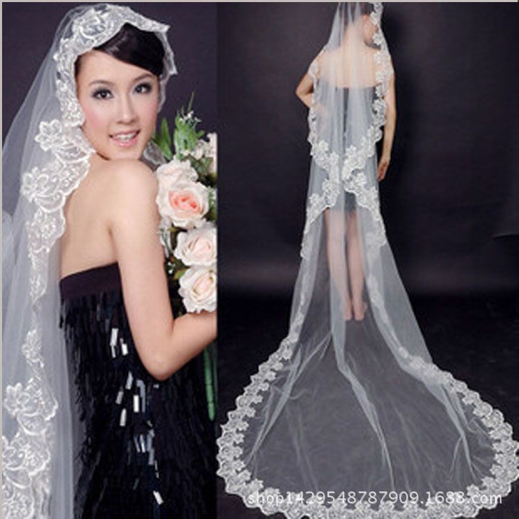 Wholesale Of 3-Meter Long Headdress Wedding Dress New Wedding Accessories Tail Wedding Dress Special Extended Lace Headdress