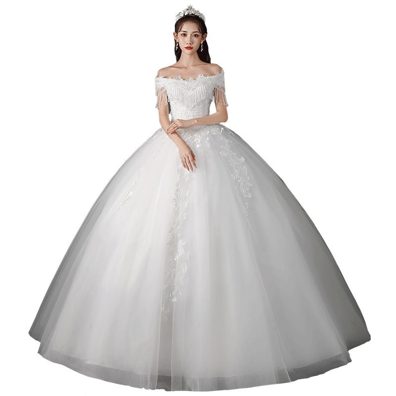 One-Shoulder Wedding Dress 2024 New Bride Style Starry Sky Princess French Style Small Stature Exquisite Lace And Jewelry Embellishment Elegant And Charming Temperament Bride