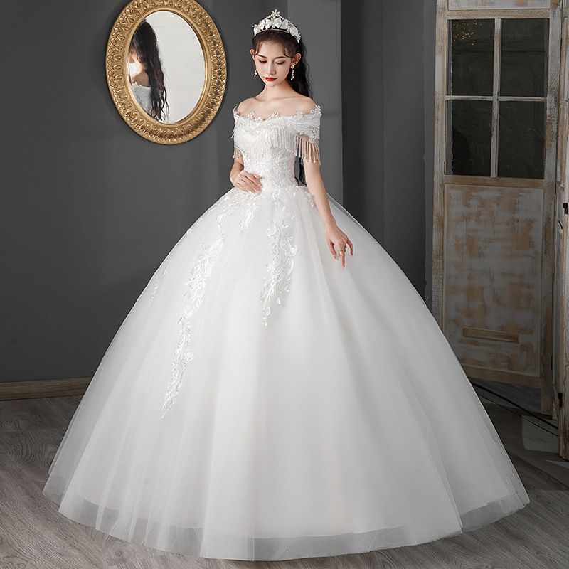 One-Shoulder Wedding Dress 2024 New Bride Style Starry Sky Princess French Style Small Stature Exquisite Lace And Jewelry Embellishment Elegant And Charming Temperament Bride