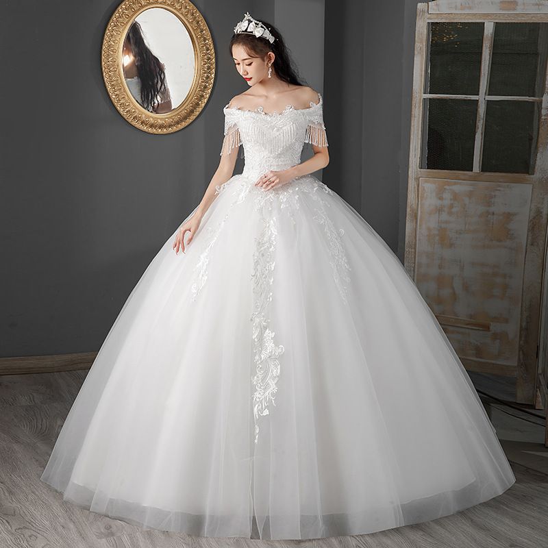 One-Shoulder Wedding Dress 2024 New Bride Style Starry Sky Princess French Style Small Stature Exquisite Lace And Jewelry Embellishment Elegant And Charming Temperament Bride