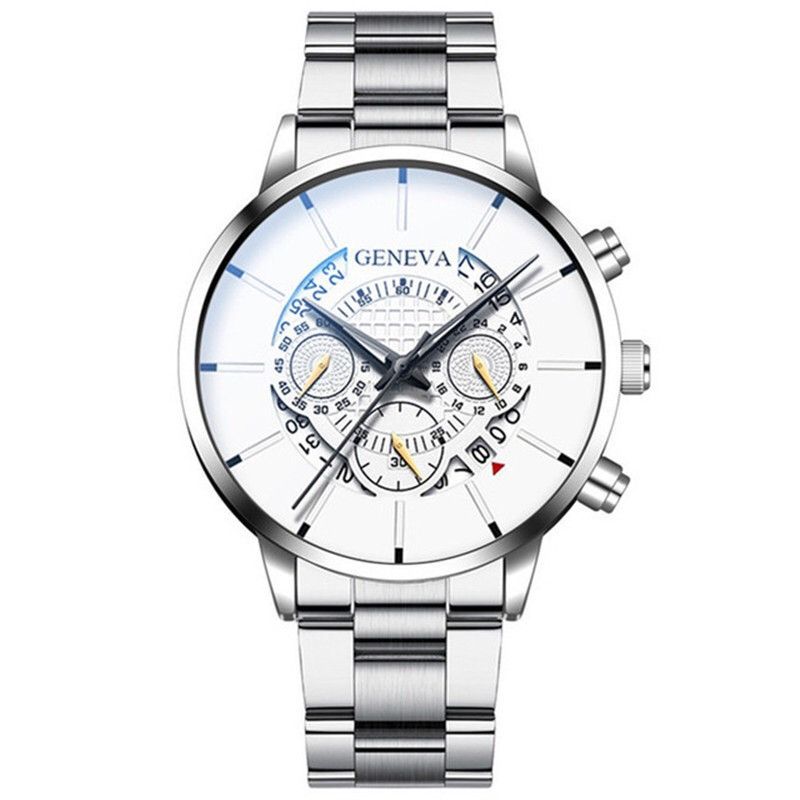 Popular GENEVA Quartz Watch Minimalist Business Watch Men's Watch Calendar Steel Band Watch Men's Leisure Fashion Watch Personalized Watch Men's Quartz Watch