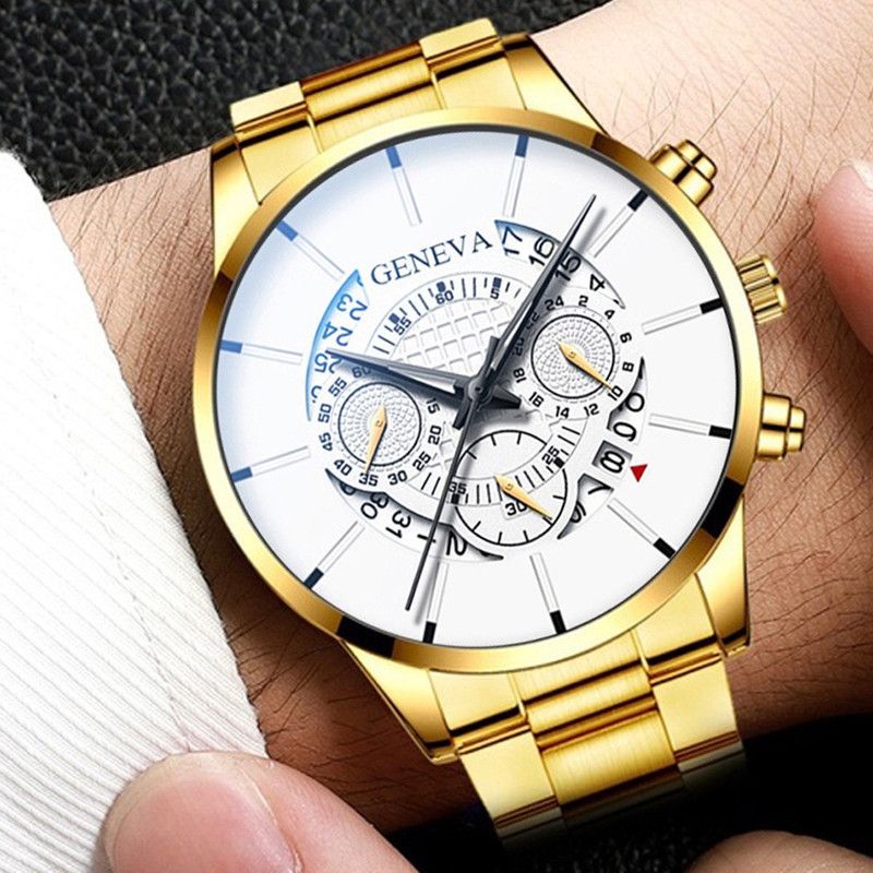 Popular GENEVA Quartz Watch Minimalist Business Watch Men's Watch Calendar Steel Band Watch Men's Leisure Fashion Watch Personalized Watch Men's Quartz Watch