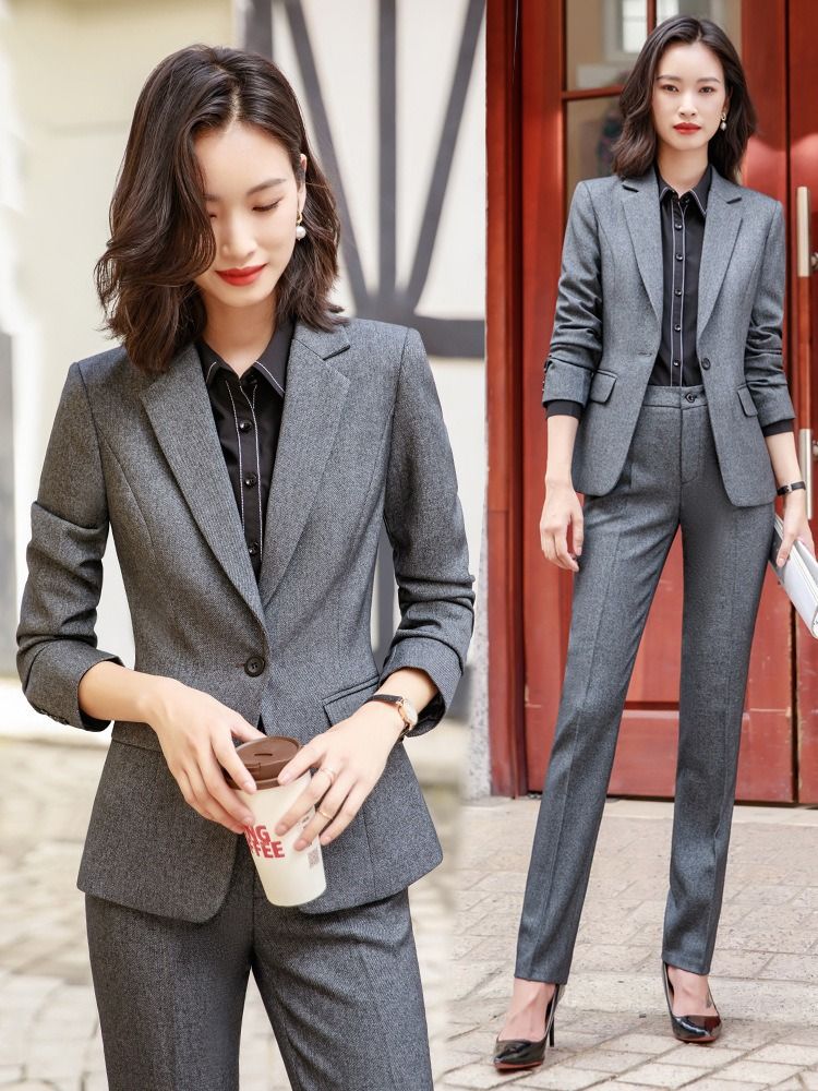 High End Office Lady Suit White Collar Business Cloth Lady Formal Work Suit  Women Formal Dress Grey Suit Jacket 2024 new Spring Autumn Long-sleeved Temperament Slim-fit Professional Suit