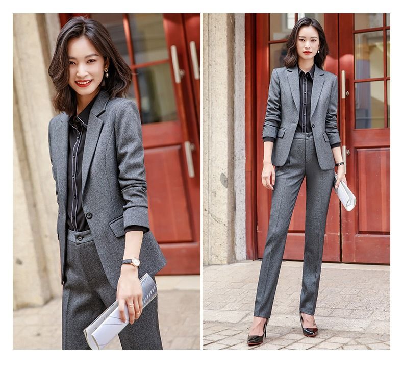 High End Office Lady Suit White Collar Business Cloth Lady Formal Work Suit  Women Formal Dress Grey Suit Jacket 2024 new Spring Autumn Long-sleeved Temperament Slim-fit Professional Suit