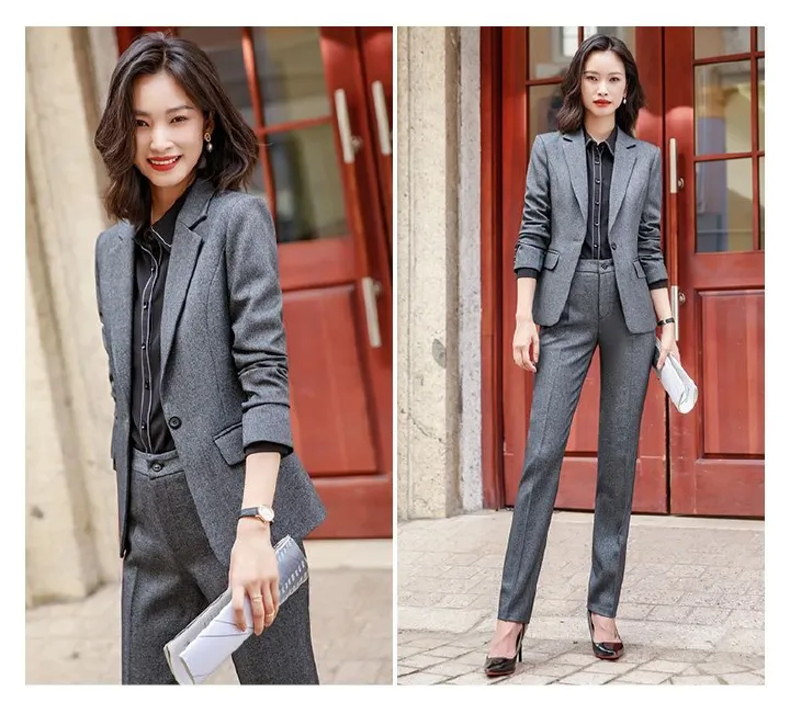 High End Office Lady Suit White Collar Business Cloth Lady Formal Work Suit  Women Formal Dress Grey Suit Jacket 2024 new Spring Autumn Long-sleeved Temperament Slim-fit Professional Suit