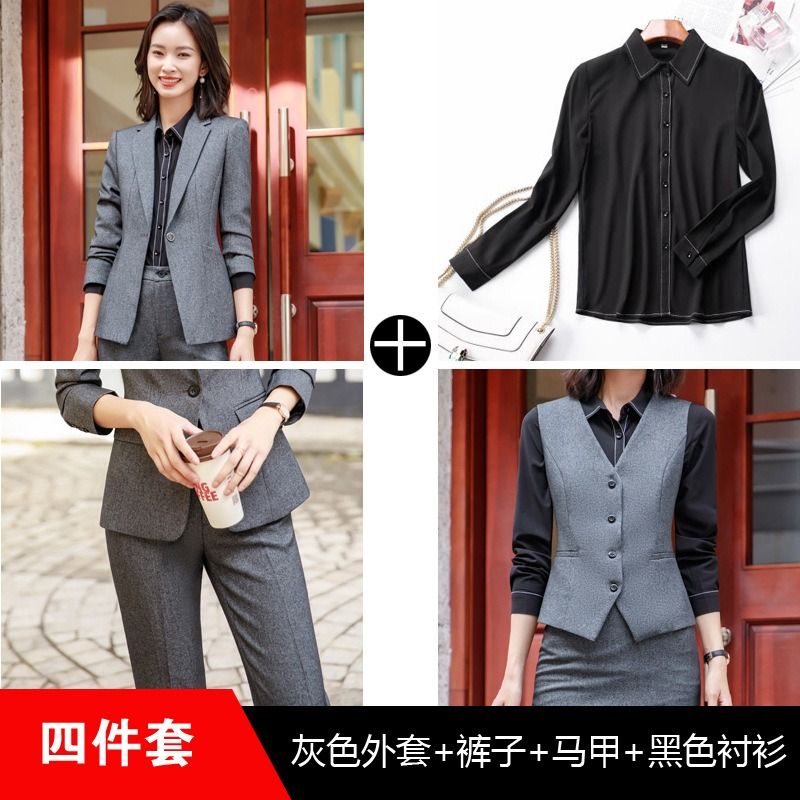High End Office Lady Suit White Collar Business Cloth Lady Formal Work Suit  Women Formal Dress Grey Suit Jacket 2024 new Spring Autumn Long-sleeved Temperament Slim-fit Professional Suit
