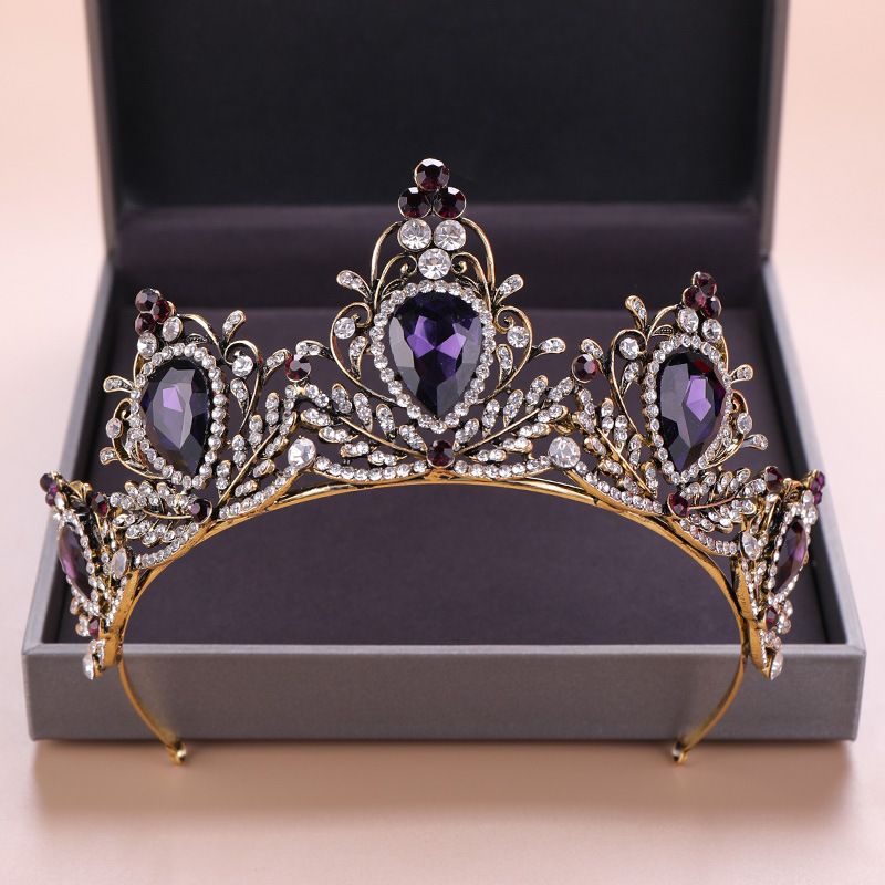 Baroque Crown Bridal Tiara Bridal Crown Violet Rhinestone Luxurious Bride Wedding Jewelry