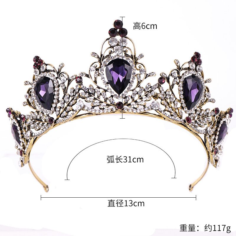 Baroque Crown Bridal Tiara Bridal Crown Violet Rhinestone Luxurious Bride Wedding Jewelry