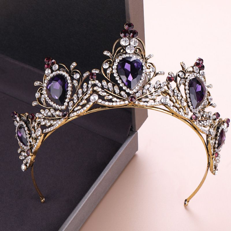 Baroque Crown Bridal Tiara Bridal Crown Violet Rhinestone Luxurious Bride Wedding Jewelry