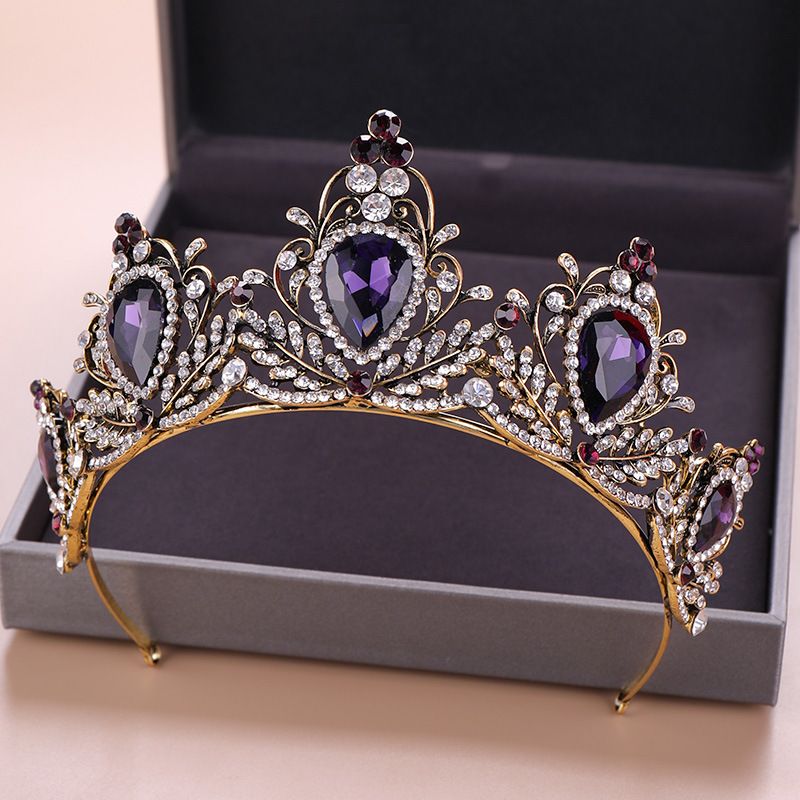 Baroque Crown Bridal Tiara Bridal Crown Violet Rhinestone Luxurious Bride Wedding Jewelry