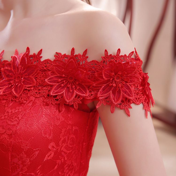 2024 New African Bride with One Shoulder Waist Fish Tail Slim Fit Slim And Long Tail Large Size Red Wedding Dress Fashionable Floor Sweeping Evening Dress Elegant And Elegant Bride
