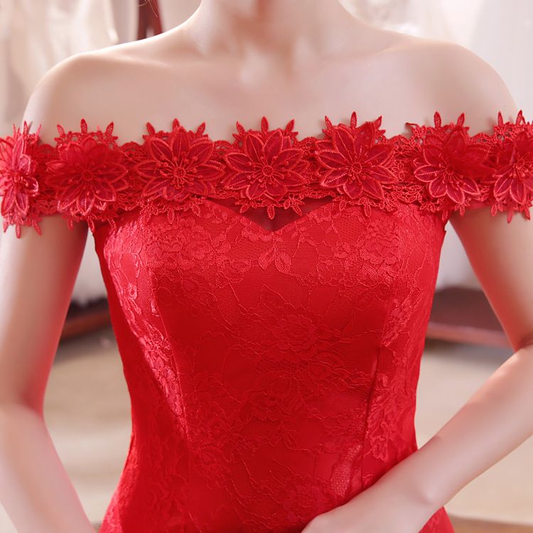 2024 New African Bride with One Shoulder Waist Fish Tail Slim Fit Slim And Long Tail Large Size Red Wedding Dress Fashionable Floor Sweeping Evening Dress Elegant And Elegant Bride