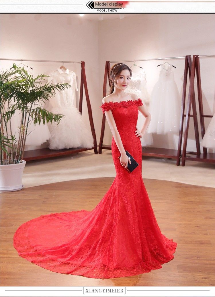 2024 New African Bride with One Shoulder Waist Fish Tail Slim Fit Slim And Long Tail Large Size Red Wedding Dress Fashionable Floor Sweeping Evening Dress Elegant And Elegant Bride