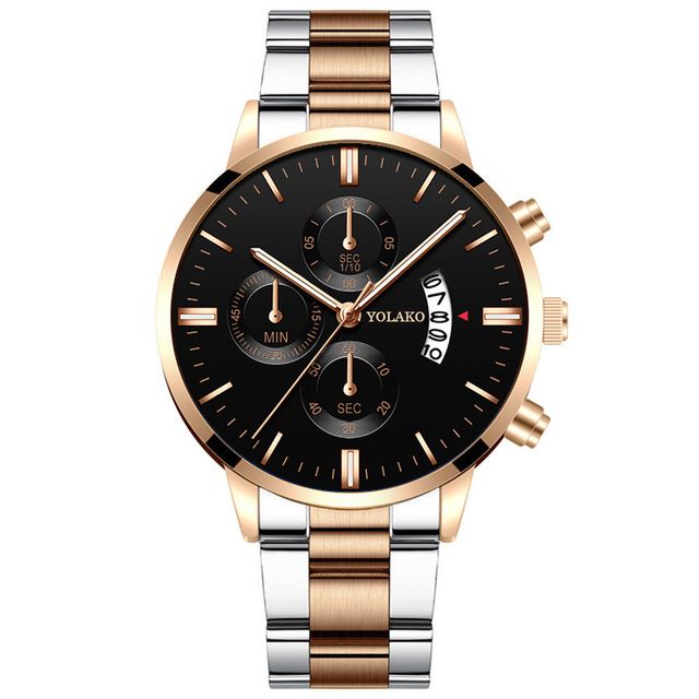 2022 Luxury Business Men Calendar Metal Watch Formal Stainless Steel Date Wrist Watch Lovers Gift Golden Male Formal Men Watches+ 1 Crystal Ring Free + Luxury Gift Box Lovers  Boyfriends Husband's Bir