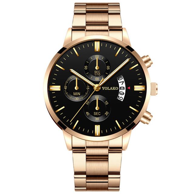 2022 Luxury Business Men Calendar Metal Watch Formal Stainless Steel Date Wrist Watch Lovers Gift Golden Male Formal Men Watches+ 1 Crystal Ring Free + Luxury Gift Box Lovers  Boyfriends Husband's Bir